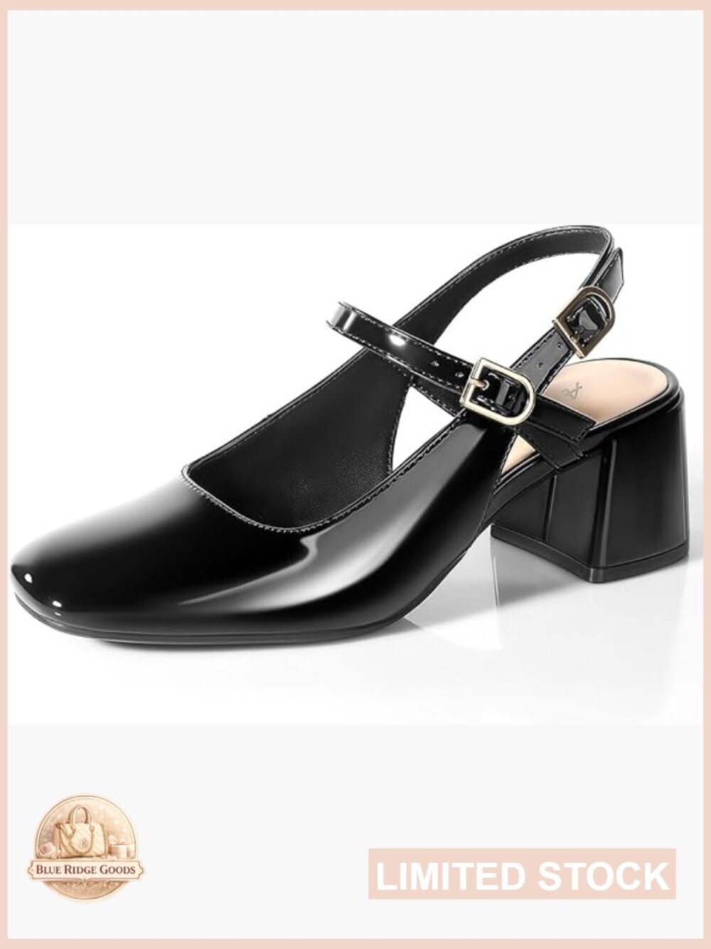 Women's Chunky Low Heel Mary Jane Pumps - Square Toe Slingback Dress Shoes